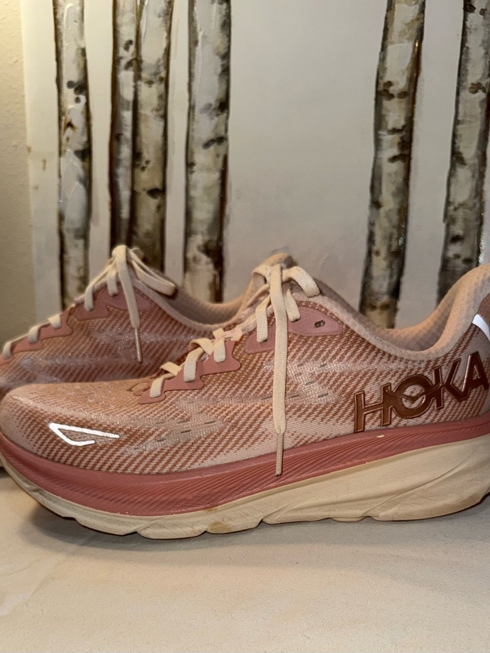 Women’s Clifton 9 HOKA Dusty Pink and Cream Running/Walking Shoes